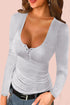 U Neck Button Knit Long Sleeve Top